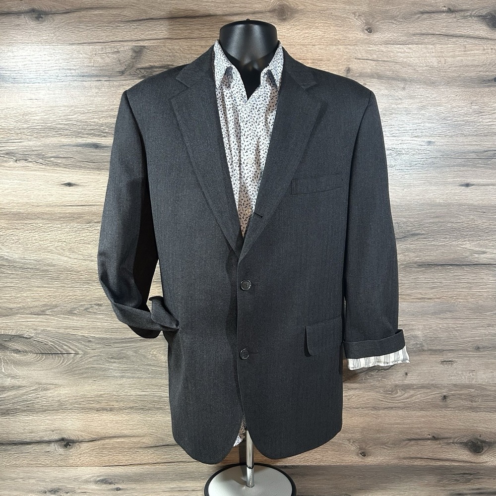 Vintage Brooks Brothers Mens Gray Herringbone Wool Blazer Sportcoat Sz 41R‎